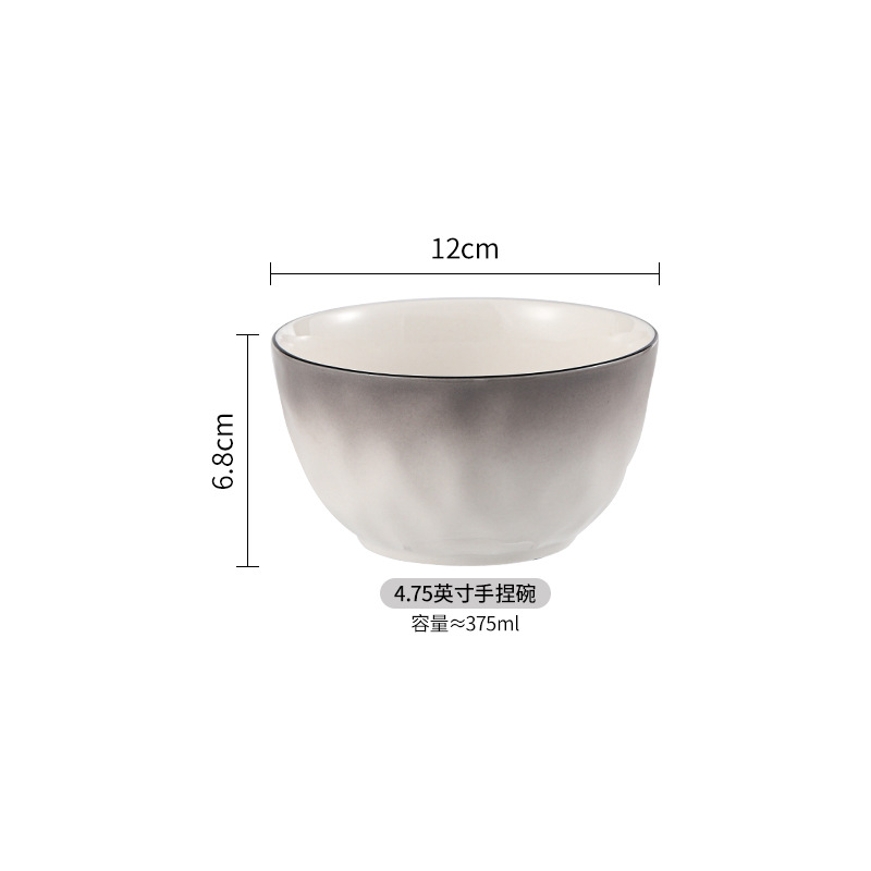 Cuenco de cerámica transfronterizo de color bajo vidriado gris gradiente simple personalizado, plato de exportación, plato de arroz, plato, vajilla de cerámica