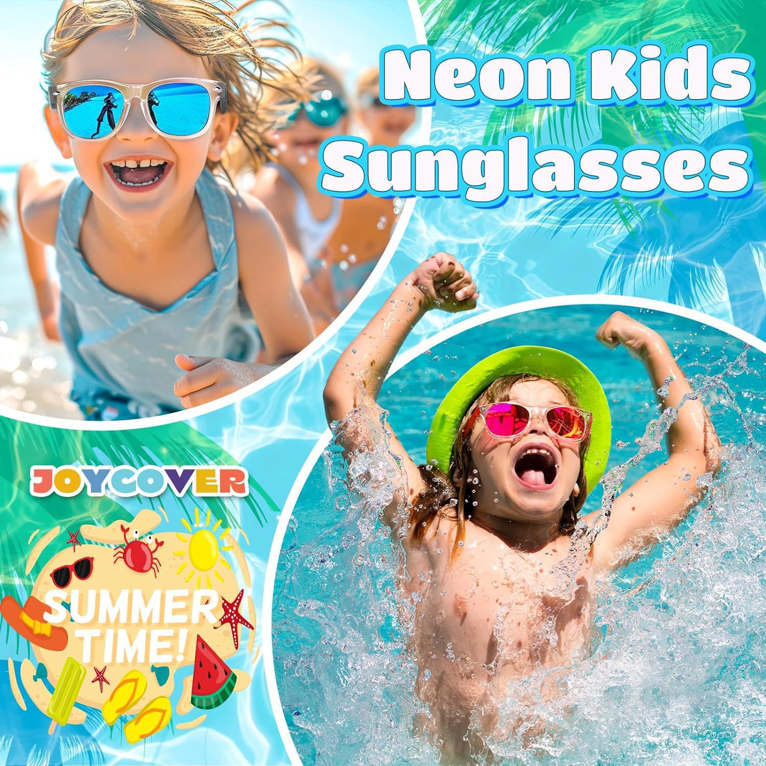 Full Frame Glasses Structure Cute Beach Solid Color PC UV400 Protection Square Full Frame Kids Sunglasses
