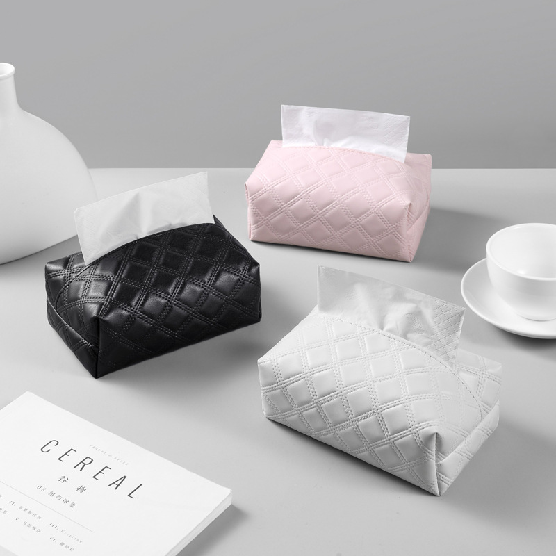 Caja de toallas de cuero tejida de lujo ligero casero de lujo de alto nivel montada en el automóvil sala de estar dormitorio paquete de toallas de comedor