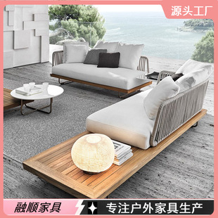 B&B House Living Room Leisure Rope Braided Sofa Outdoor Courtyard Garden Aluminum Alloy Imitation Wood Design Bed Furniture