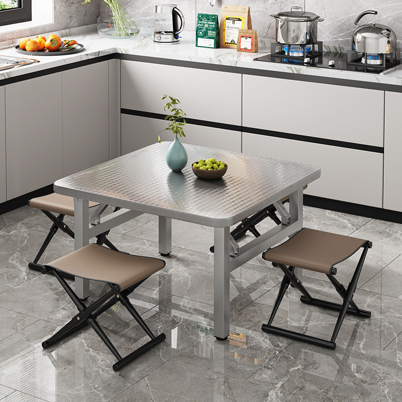 Mesa de comedor de acero inoxidable Mesa Redonda plegable mesa de comedor mesa de camping al aire libre pequeña mesa cuadrada Mesa Redonda mesa de comedor