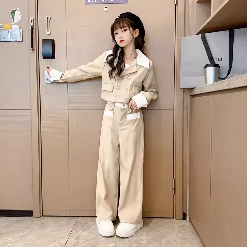Traje casual para niñas 2024 nuevo estilo estilo occidental niña mediana edad moda primavera y otoño niños rojo de Internet traje de dos piezas