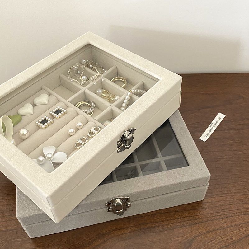 Ins Style Multifunctional Jewelry Box Anti-Oxidation Storage Pure Color Bedroom Practical Dustproof Ornament with Lid