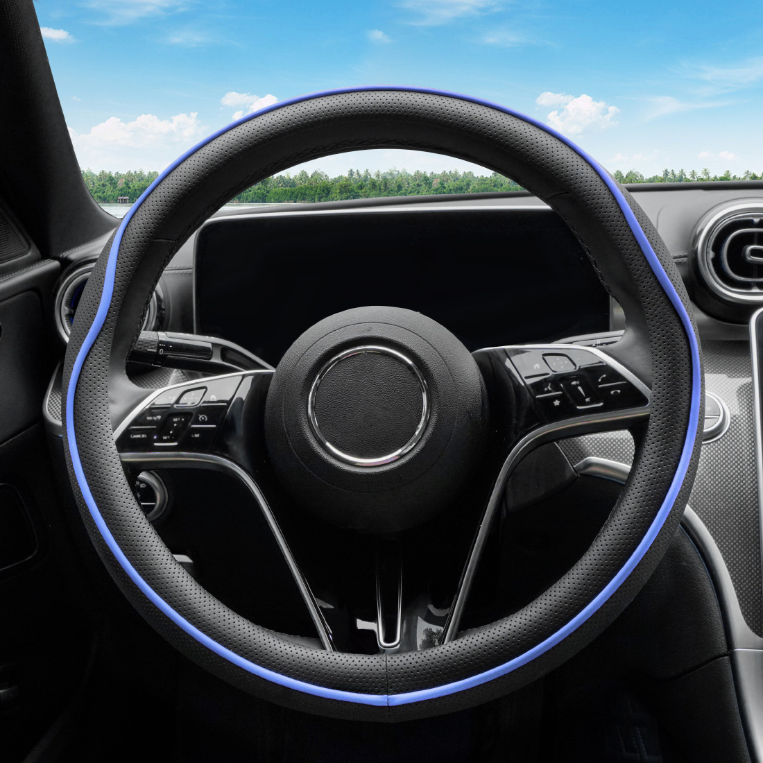 Car Steering Wheel Cover, Nappa Leather, All-Season, Stylish, Wear-Resistant, Cross-Border Hot-Selling Steering Wheel Protector