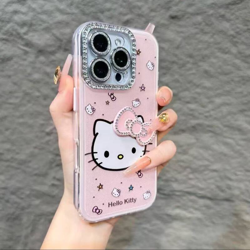 卡通闪钻蝴蝶结KT猫iPhone14/13适用11苹果16/15PROMAX手机壳12套|undefined