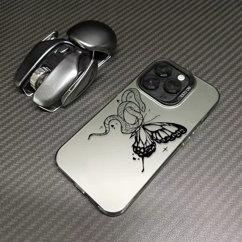 Botón de metal de mariposa y serpiente Apple 16 funda para teléfono iPhone15promax/14/13/12 creativo lindo