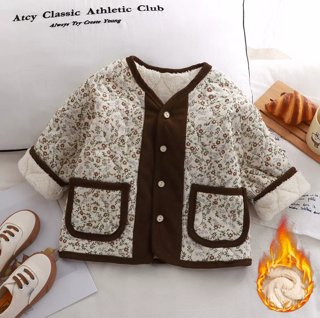 儿童外套三层保暖棉衣女童潮款宽松复古风棉服加绒中大童保暖衣