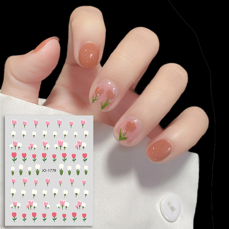 Internet celebridad nuevo tulipán pegatinas de uñas pequeña flor pétalo hoja de uñas pegatinas cinturón impermeable adhesivo calcomanías de uñas