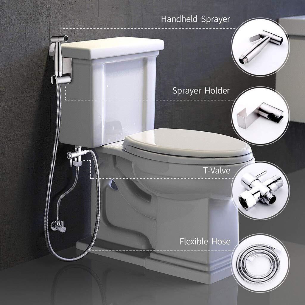Toilet stainless steel spray gun, women's washbasin set, one inlet and two outlets Angle valve faucet, high-pressure nozzle, bathroom cleaner undefined