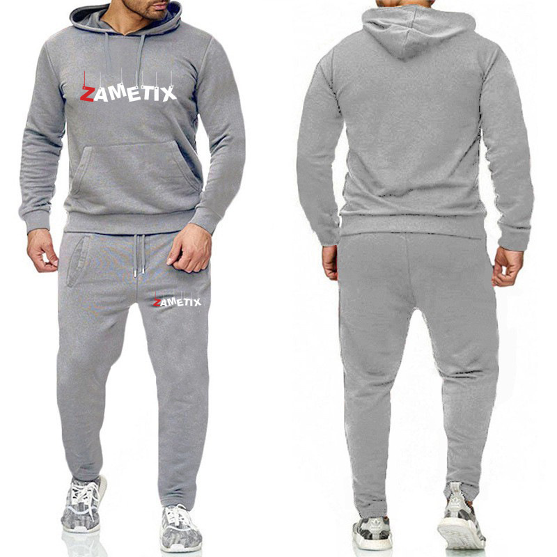 Classic Men's Solid Color Sports Suit with Hooded Sweatshirt and Jogger Pants High-Quality Men's Cross-Border Trendy Versatile Brand