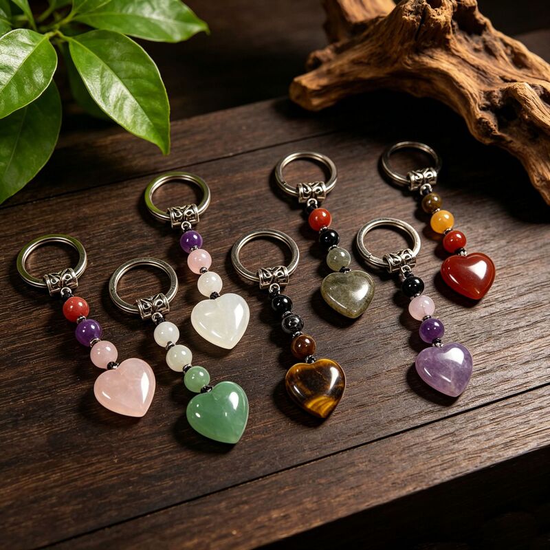 Cross-Border Popular Natural Crystal Keychain, Natural Pink Crystal Heart Pendant, Natural Raw Stone Pendant, Wholesale in Stock Cross-Border Popular Natural Crystal Keychain, Natural Pink Crystal Heart Pendant, Natural Raw Stone Pendant, Wholesale in Stock
