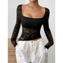 O 72992 Lace U-neck asymmetrical long sleeve ��˿ U �첻�Գ�