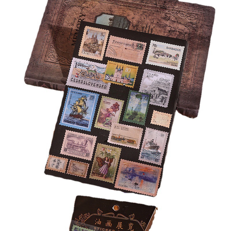 Ins Cross-Time Post Office Vintage Art Stamp Pegatinas Material decorativo Cuenta a mano bricolaje Sello Collage Autoadhesivo