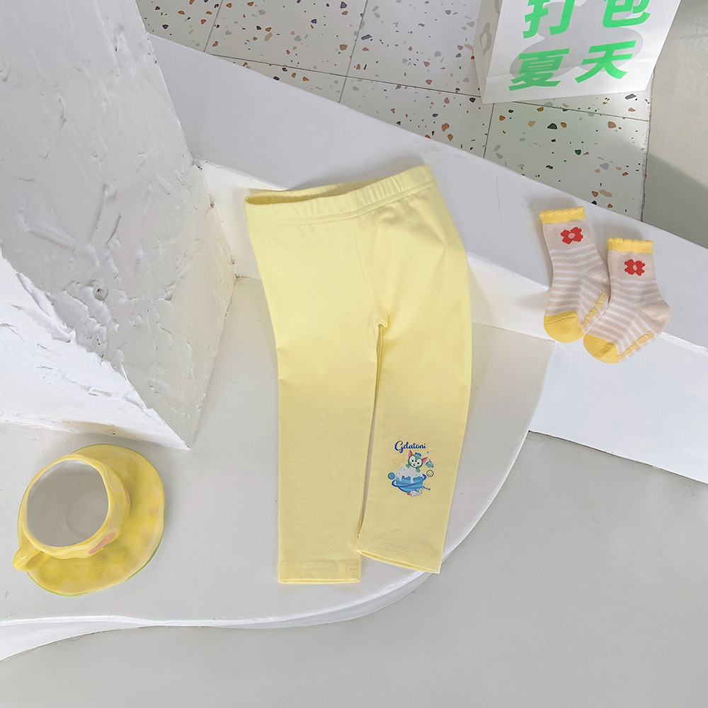 Las niñas impresas polainas ropa exterior delgada 2023 primavera y verano nuevos pantalones cortos de dibujos animados aodale algodón pantalones del todo-fósforo