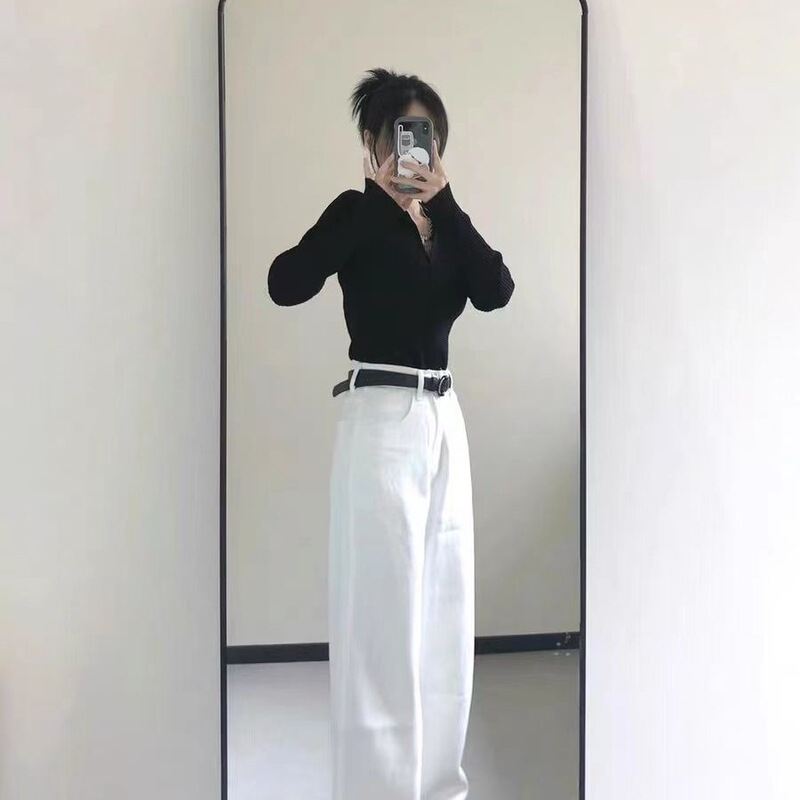 大码胖妹妹POLO领针织衫女春秋冬新款显瘦内搭打底衫V领长袖上衣|undefined