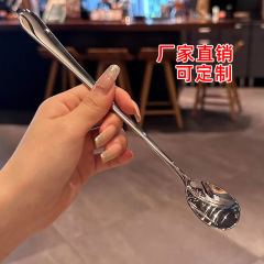 ステンレススプーンサブネット赤撹拌棒家庭用長柄韓国式氷スプーン撹拌スプーンスプーン蜂蜜デザートスプーン