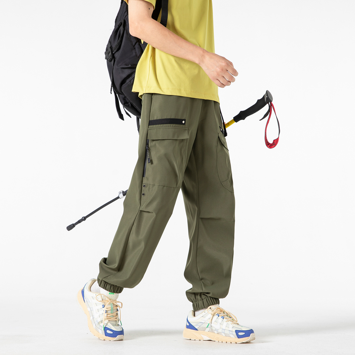 Spring and Autumn Men's Trendy Cargo Pants with Multiple Pockets, Quick-Dry Breathable Jogger Pants, Loose Hiking Mountaineering Sports Casual Pants