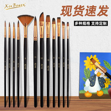 跨境尼龙毛油画笔木杆初学者美术生专用绘画套装水彩丙烯画笔刷子