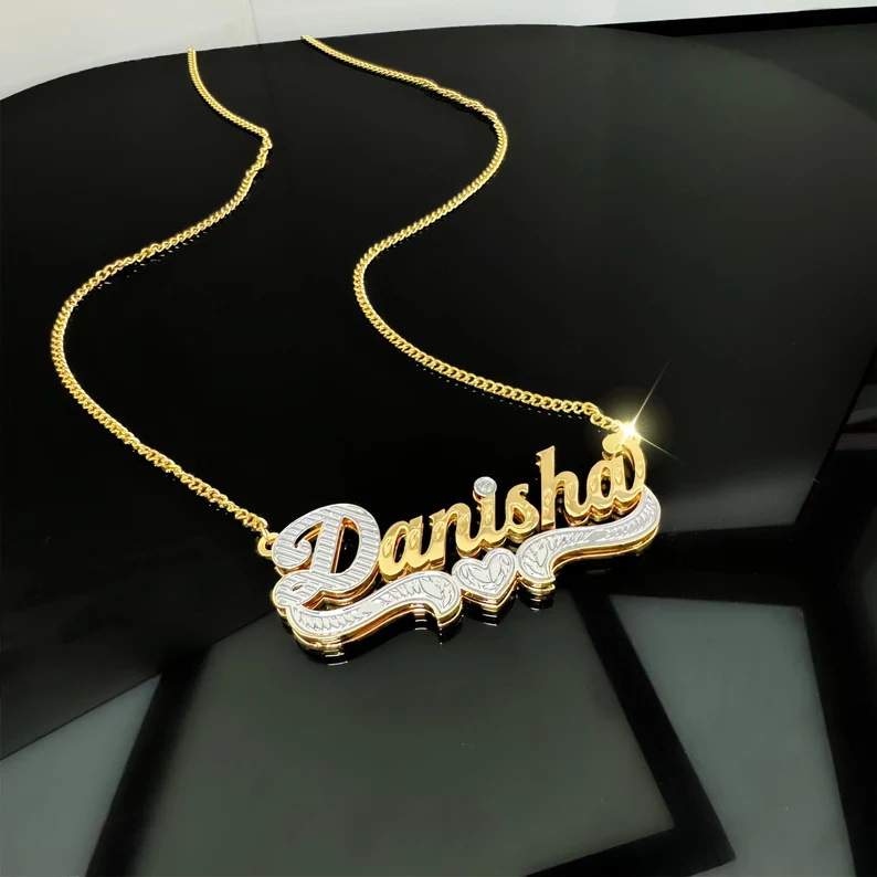 Custom Double Layer Corrosion Necklace Personalized Name Carved Pattern Stainless Steel Necklace Cuban Chain Jewelry