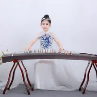 Детское платье Guzheng для выступлений 2023, новое сине-белое фарфоровое китайское классическое узкое длинное смотровое платье для подиума