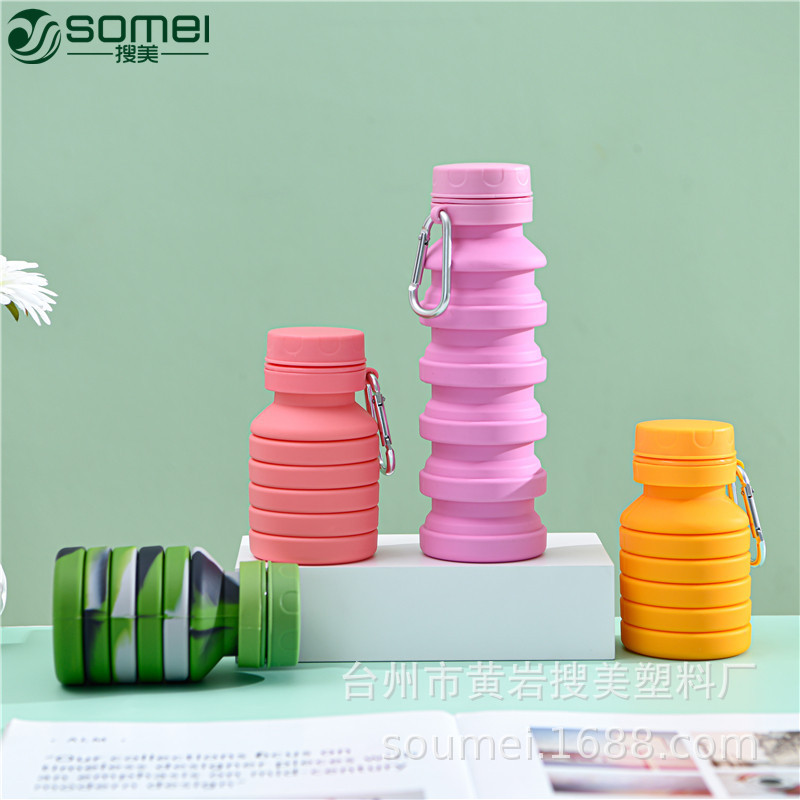 新款便携式硅胶折叠杯450ml创意骑行运动水壶户外可伸缩礼品杯子