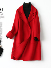 手工双面羊绒女中长款大衣外套赫本风韩版修身红色小个子结婚外套