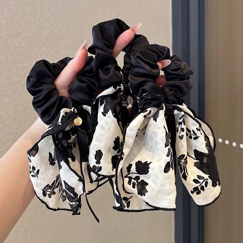 Francés elegante anillo de cabello de intestino para mujeres 2025 nuevo arco de flores flotante cuerda de cabello suave adornos para el cabello