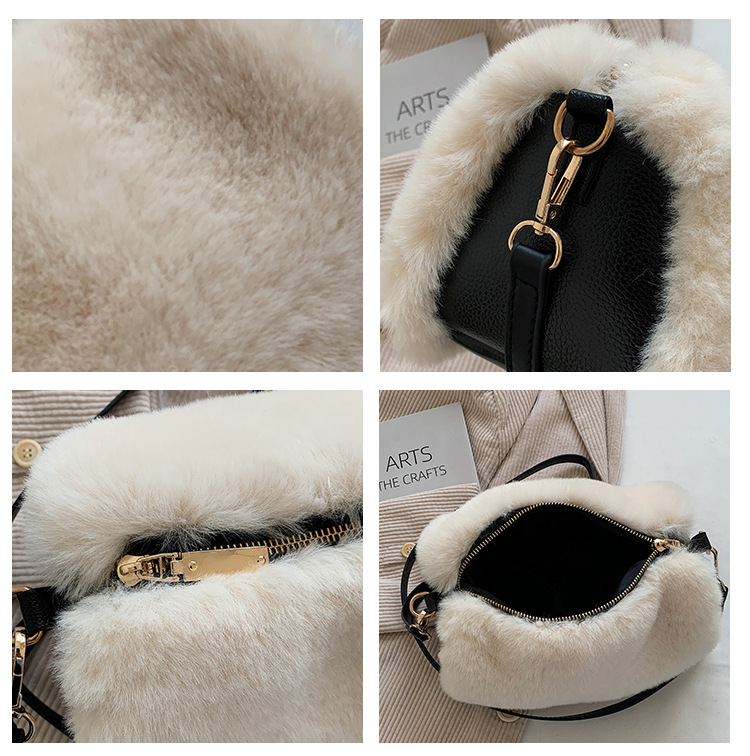 Bag 2021 New Plush Small Square Bag Simple Western Style Autumn And Winter Shoulder Textured Women 's Bag Fashionable Furry Crossbody Bag display picture 18