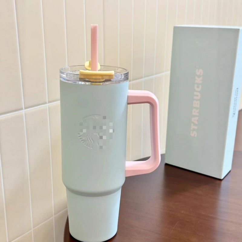 星星跨境不锈钢40oz手柄汽车杯大容量30oz喷塑吸管杯车载便携冰霸|undefined