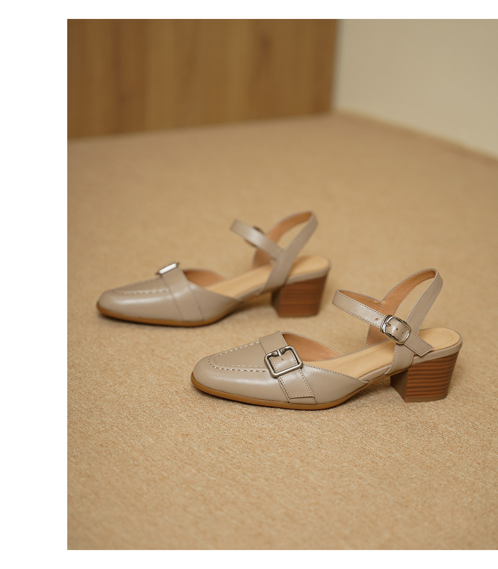 Sandal cao gót nữ hở mũi quai ngang khóa cài, gót 5 cm — đen chi tiết 13