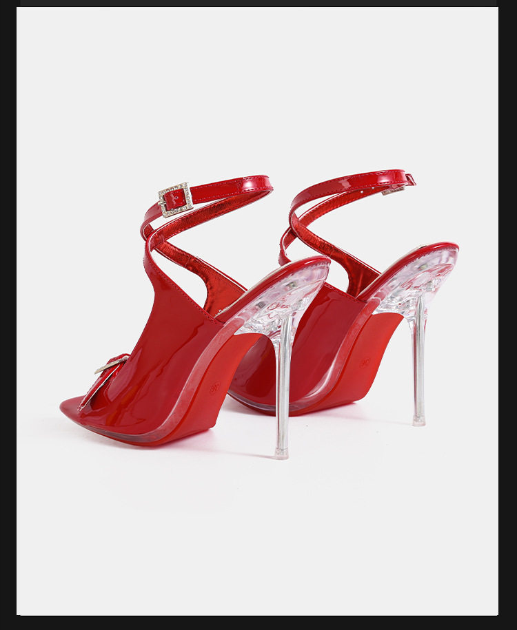 Giày sandal cao gót nữ mũi nhọn da bóng quai ngang khóa cài gót siêu cao — Màu be, Màu bạc, Màu trắng, Màu tím chi tiết 20