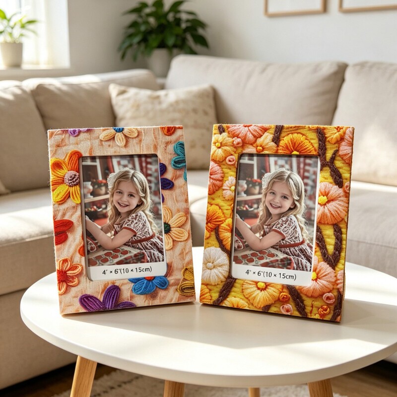 3D Digital Color Printing Photo Frame Export Color Printing Fabric Square Hollow Photo Frame European and American Exquisite Fabric Display Stand 6inch DIY Cross-Border