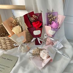教师节礼物小花束玫瑰香皂花满天星配饰仿真花跨境代发毕业季礼物