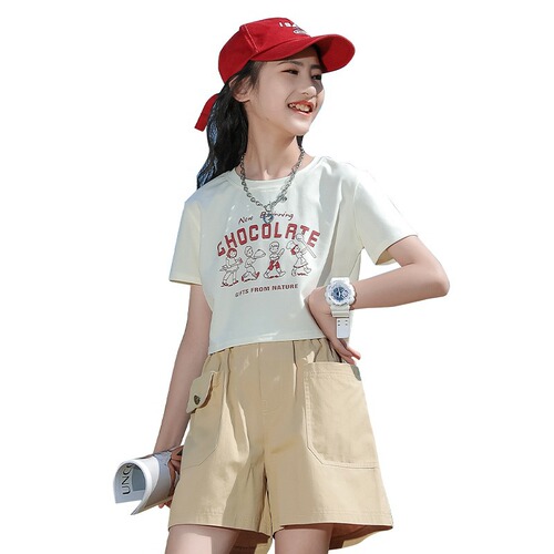Girls' Short Sleeve Short-Sleeve Summer Printed Korean Style Fashion Children's Half-Sleeve T-Shirt for Girls T