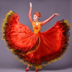 赤い新作のダンスの大きいスカートのオープニングダンスの服装の中高年のダンスのダンスのダンスの舞台のショーの長いスカートのワンピース