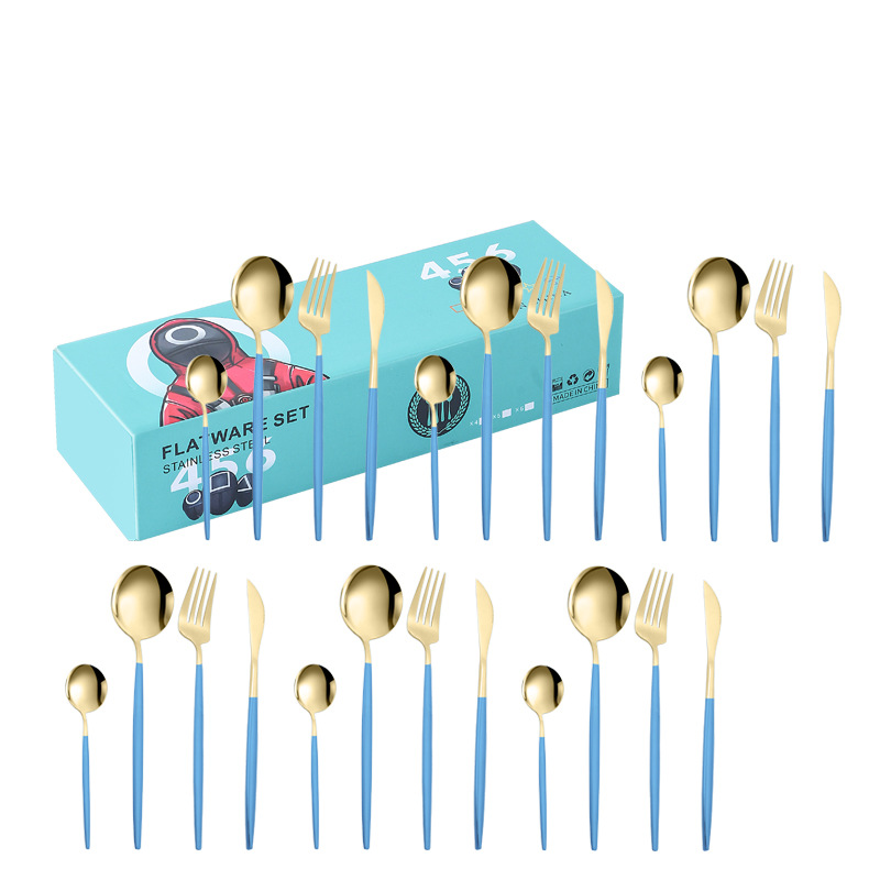 Amazon transfronterizo portugués vajilla de acero inoxidable 24 piezas conjunto cuchillo de comida occidental, tenedor y cuchara YY pequeña caja traje regalo de boda