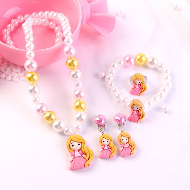 Sweet Princess Style Children's Necklace Bracelet Set Stage Performance Accessories Girls Birthday Gift Factory Direct Sales Now