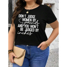 ŷ����TEnglish Letter Printed Summer Scoop Neck Plus Size -S