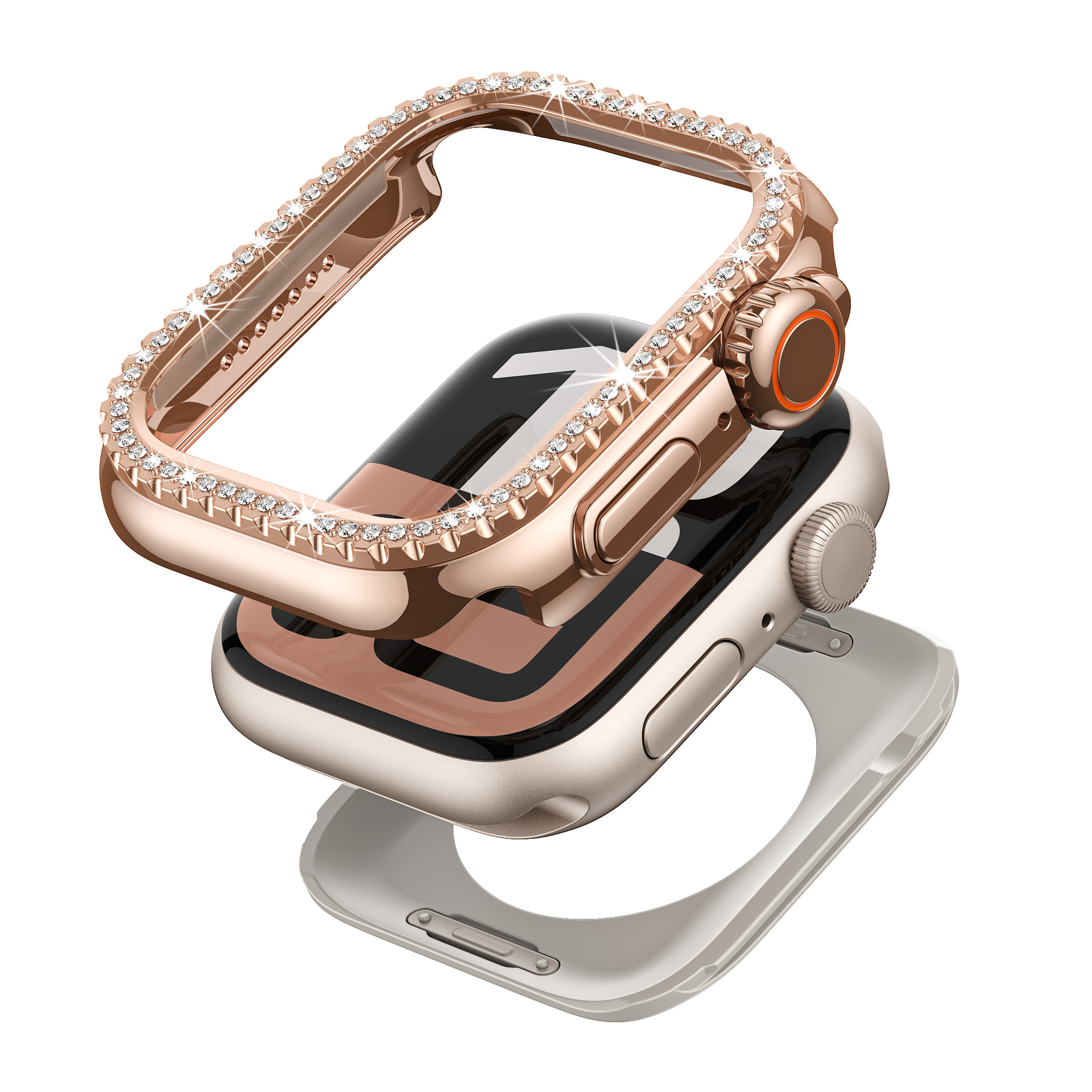 PC电镀镶钻iwach9钻盘表壳适用苹果手表Applewatch4-9代保护壳