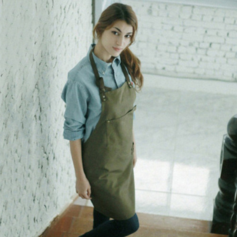 Delantal verde logotipo personalizado fábrica al por mayor sala de arte sala de pintura cafetería trajes delantal lienzo personalizado