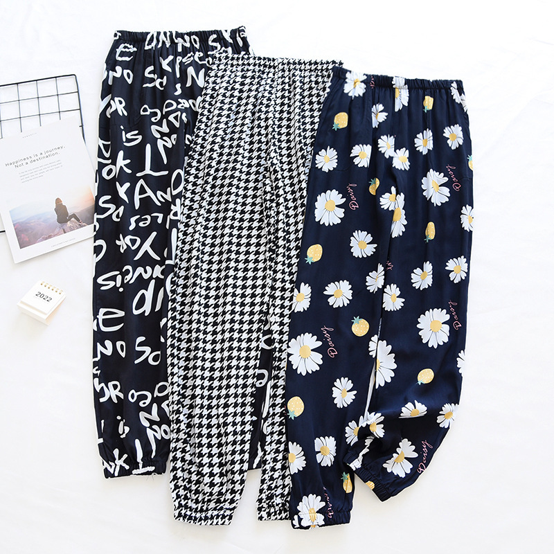 Summer Women's Cotton Silk Trousers Thin Bloomers Adult Anti-mosquito Pants Beach Pants Artificial Cotton Casual Loose Pajama Pants