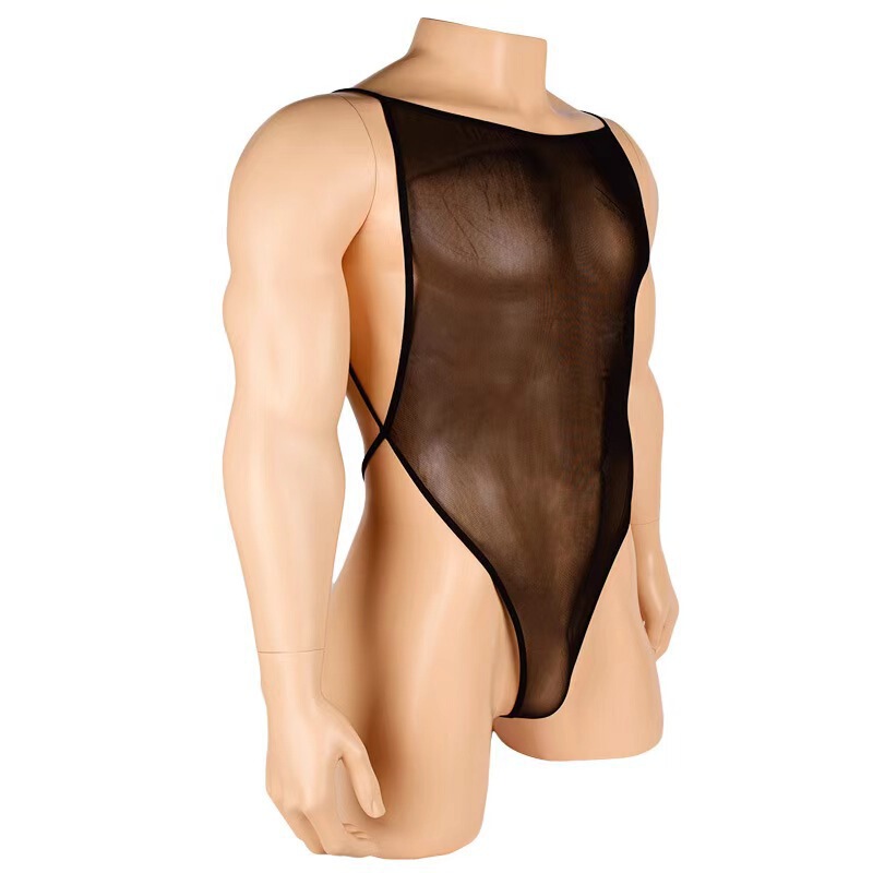 Men's See-Through Mesh Bodysuit, Sexy Backless Suspender Tight-Fitting Lingerie, Cross-Border European and American Style