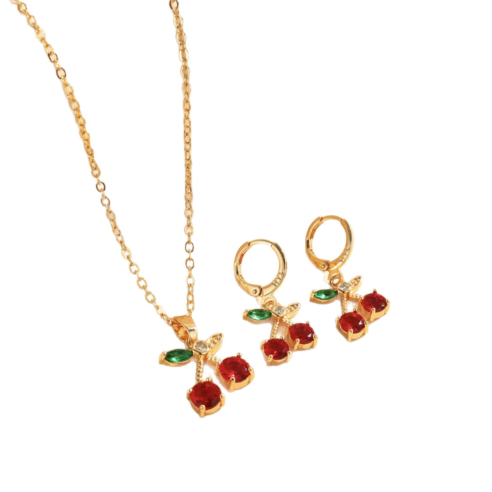 Comercio exterior transfronterizo estilo bohemio moda collar de cereza roja pendientes joyería conjunto de joyería de cobre chapado en oro para mujeres image 6