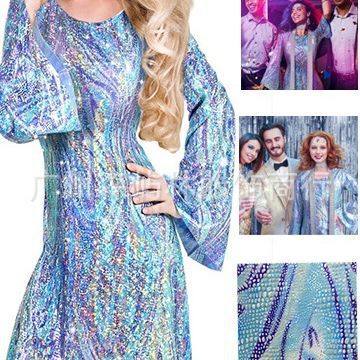Cross-border Amazon Halloween hippie disco women's clothing 70's sequined bronzing headband dress