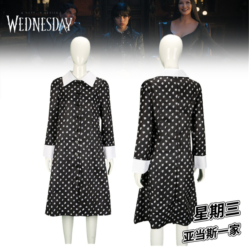 星期三黑色纱裙cos亚当斯一家cosplay服舞会礼服连衣裙万圣节服|undefined