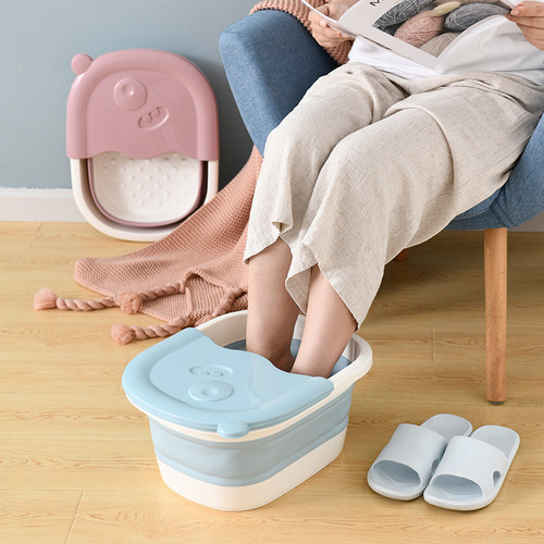 Cartoon Cute Children's Foot Basin with Foldable and Stackable Tall Design, Cover Included, Foot Washing Basin for Student Dorms, Massage Foot Bath Tub