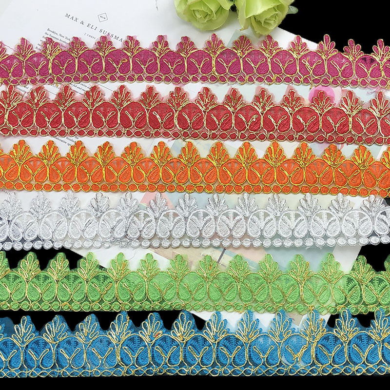 现货车骨金线花边涤纶丝刺绣花边民族风辅料DIY家纺服装装饰辅料