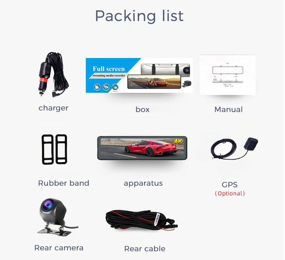 Streaming media driving recorder HD 4K rearview mirror double recording 12-inch reversing image WiFi interconnection GPS