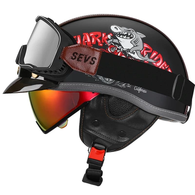 Motosiklet kaskı (dəbilqə) – Scoop Helmet - yahei-shark-bully-aurora-red-mirror-large-frame-goggles-m