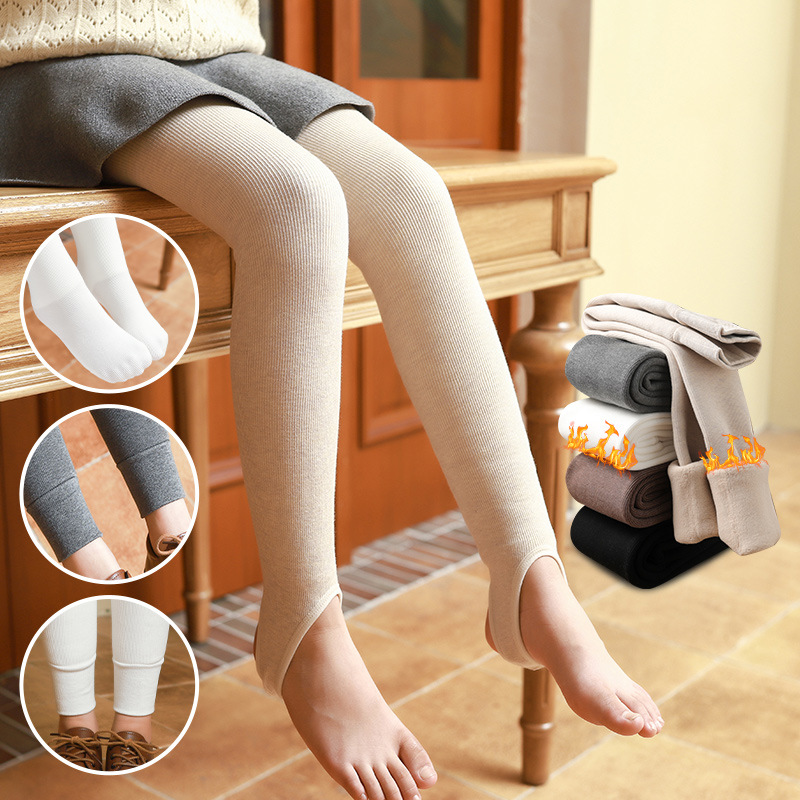 Polainas forradas de lana para niñas Primavera, Otoño e Invierno polainas negras engrosadas rayas verticales color sólido blanco pantimedias para niños